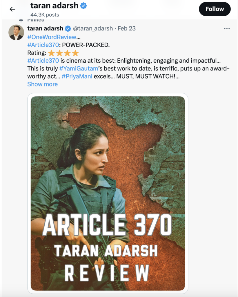 ARTICLE 370 MOVIE USA